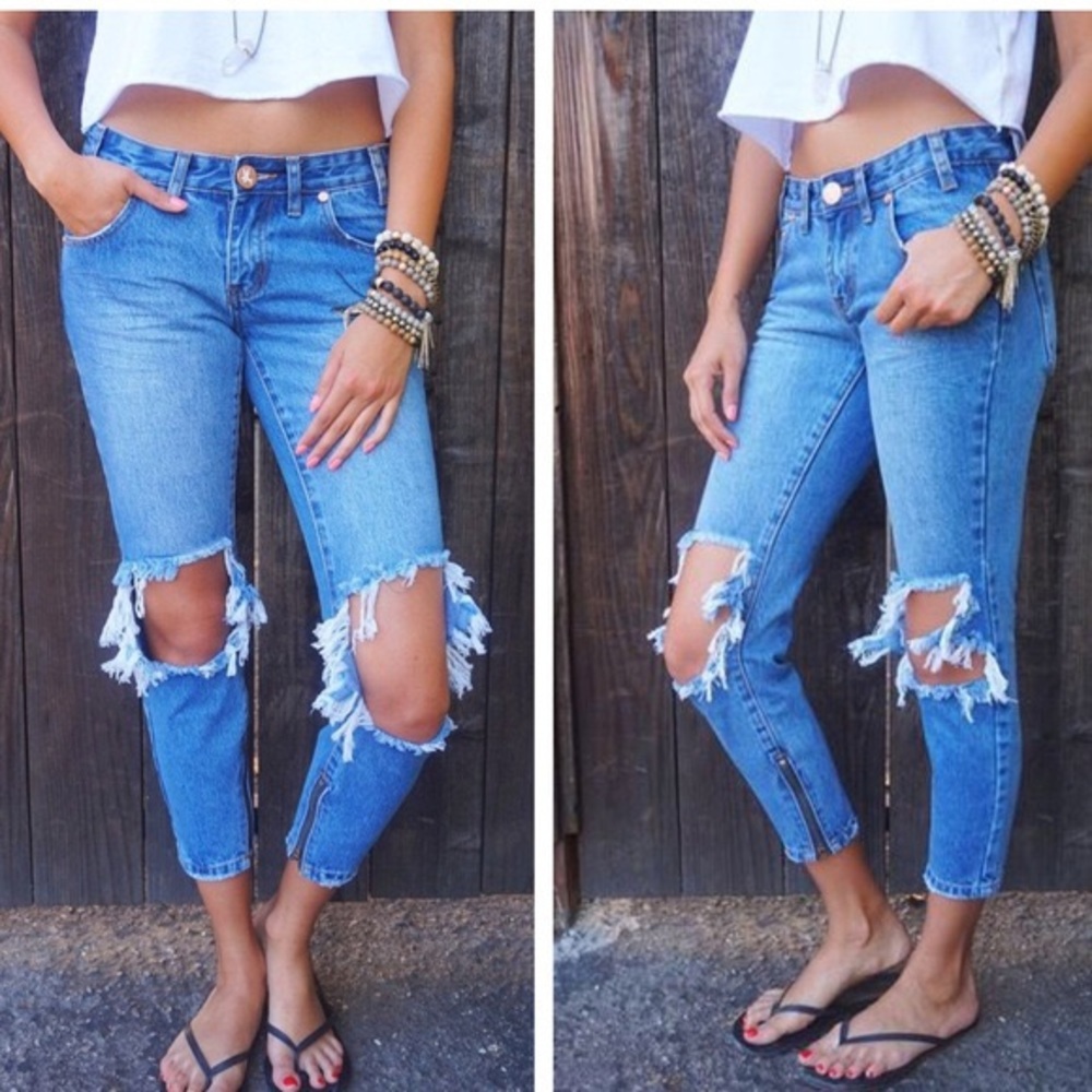 One Teaspoon Freebird Busted Knees Skinny Jeans